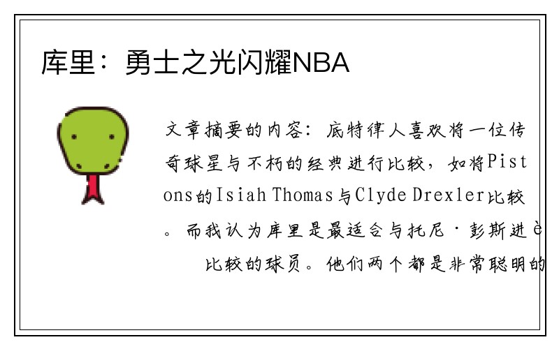 库里：勇士之光闪耀NBA