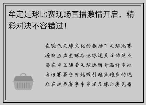 牟定足球比赛现场直播激情开启，精彩对决不容错过！